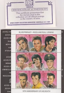 ELVIS ROCK AND ROLL LEGEND 1977 ST. VINCENTS STAMP SHEET WITH COA & ENVELOPE - Picture 1 of 2