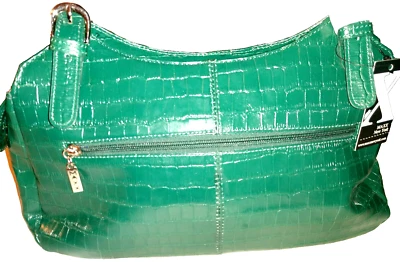 Bolsa Maxx New York couro sintético verde croco em relevo nova 13" x 3 1/2" x 7 1/2" - Imagem 1 de 4