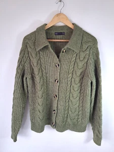 M&S Collection Chunky Cardigan Size Medium Moss Green Casual Workwear - Picture 1 of 9
