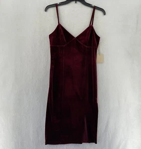 Forever21 Midi Dress Women Sz L Maroon Burgundy Velvet V-Neck Strappy Vented - Picture 1 of 12