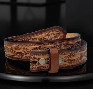 Western Echt Leder Gürtel Vollnarbig Handarbeit Herren Robust Ohne Schnalle - Bild 1 von 7