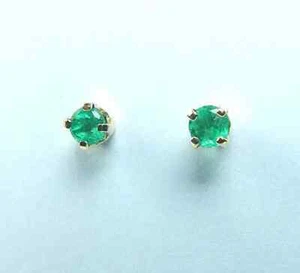 Orecchini a Borchie Smeraldo Colombiano Rotondi 0,25 Cts Oro Giallo 14K Gioielli Preziosi Muzo - Foto 1 di 8