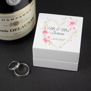 Personalised Geometric Watercolour Flower Heart Wedding Ring Keepsake Box - Picture 1 of 5