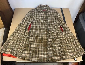 Vintage Pendleton Brown Plaid Poncho Wool Cape Swing Coat Jacket Women's Tweed - Picture 1 of 12