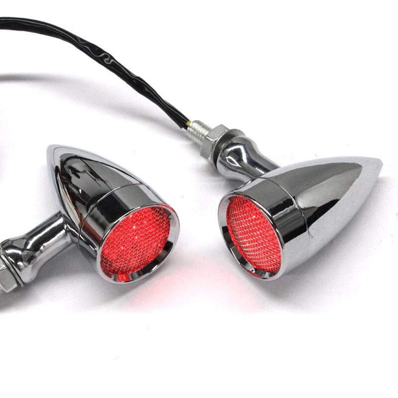 Chrome Aluminum Metal 12V LEDs Red Ligth Brake Running Turn Signals 10mm Mesh - Image 1 of 4