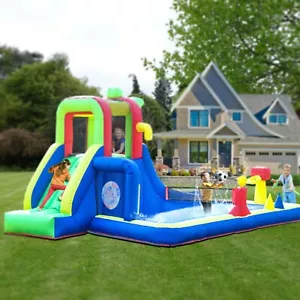 15ft Inflatable Water Slide Bounce House Volleyball Area for Kids Outdoor Party - Picture 1 of 9