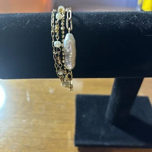 Faux Seed Pearl And Gold Tone Multi Strand Bracelet - Picture 1 of 8