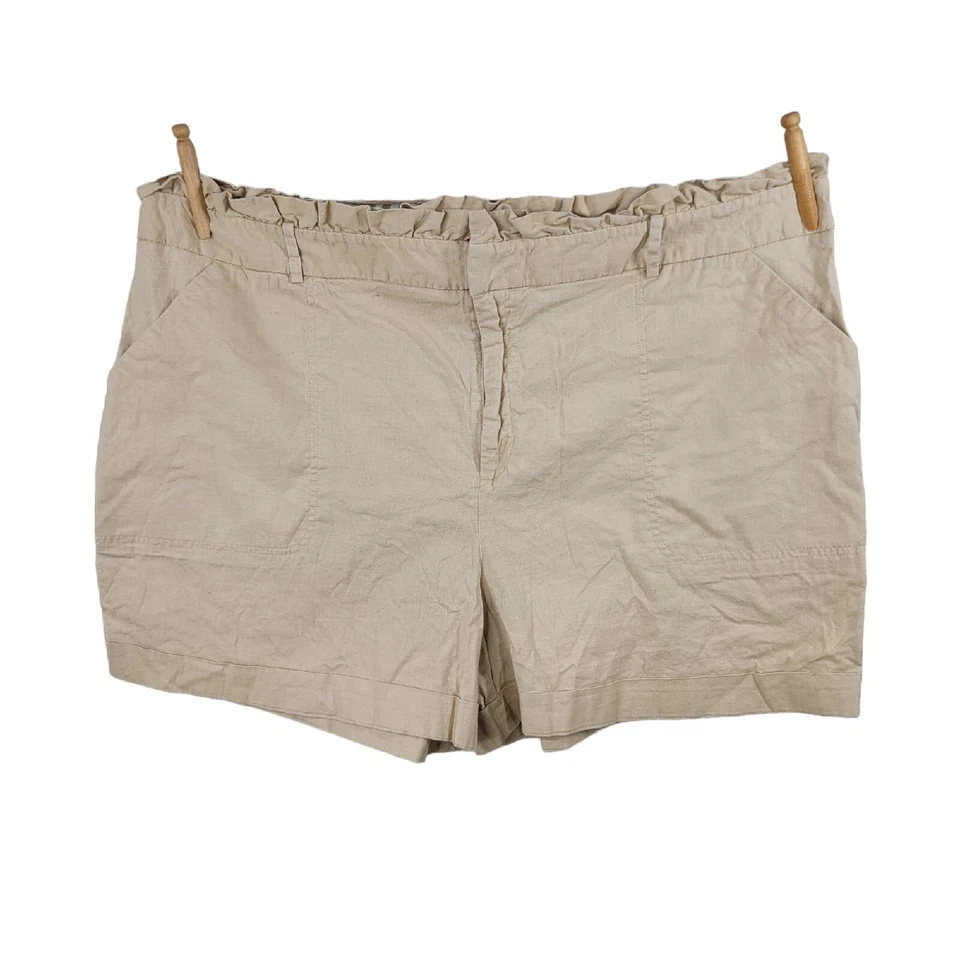 Pantalones Cortos Ava Viv Talla Grande 26W Bronceado Lino Bolsa de Papel Cintura Informal Mujer Foto 1 de 4