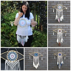 Medium Macrame Protection Dreamcatcher - 'Evil Eye' Hanging Dream Catcher 64cm - Picture 1 of 10