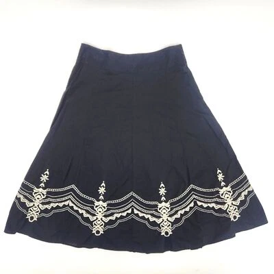 Falda midi Charter Club para mujer talla 12 negra boho bordada campesina caprichosa Foto 1 de 4