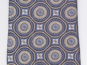 Pronto Uomo Mens Neck Tie Geometric Circles Blue Gold One Size Suit 100% Silk - Picture 1 of 3