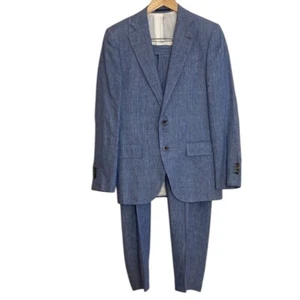 Suitsupply Suit Mens 36 34 x 29 Blue Glencheck Linen Two Piece Blazer Pants - Picture 1 of 16