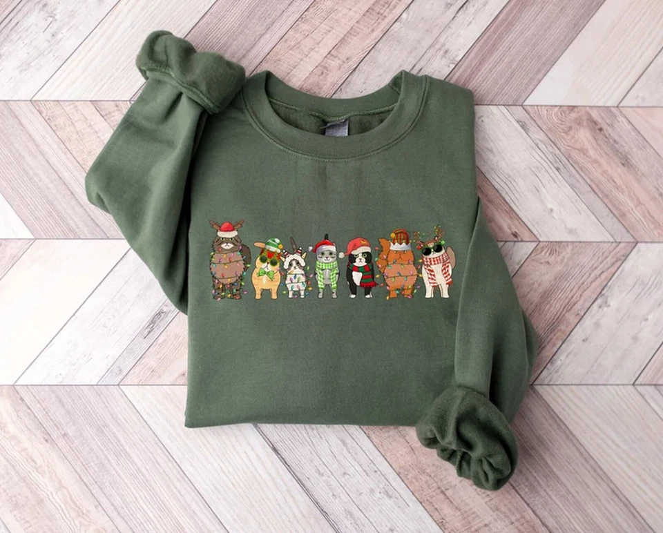 Cats Christmas Sweatshirt, Meowy Christmas Shirt, Cat Lover Holiday Sweatshirt - Image 1 of 4