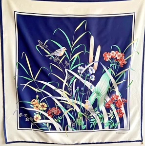 VTG MCM Franco Laurenti Scarf Italy Birds Flowers 78x78 cm Polyester Signed - Picture 1 of 12