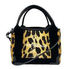 BALENCIAGA Handbag Shoulder Bag Navy Cabas XS Canvas/Leather Black x Brown Women