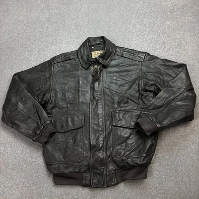 Chaqueta Voladora LL Bean Cuero Adulto Pequeña Verde Piel de Cabra Aviador Militar Para Hombres* Foto 1 de 4