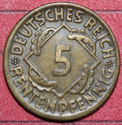 Germany  1924 D 5 Rentenpfennig Weimar Republic -   Foreign Coin  18mm - Image 1 of 2