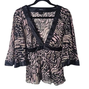 Vintage Arden B Small 100 % Seide Babydoll Oberteil ausgestellte Ärmel Schmetterling braun rosa Y2K - Bild 1 von 6