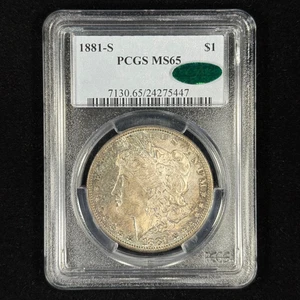 Dólar de plata Morgan 1881-S $1 MS65 PCGS tonificado - Aprobado por CAC - Preciosa moneda PQ - Imagen 1 de 8