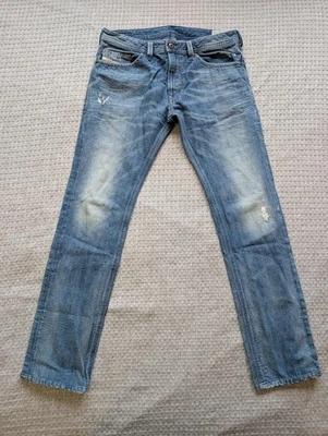 Jeans masculino Diesel Thavar 33x32 azul fino magro desgastado lavagem 0806P - Imagem 1 de 4