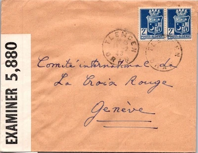 ALGERIA 1943 WWII POSTAL HISTORY CENSORED AX COVER ADDR GENEVA POSTMARK ALGER - Image 1 of 2