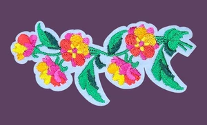 RED HIBISCUS FLOWER BRANCH CUTE IRON ON PATCH 1.75" x 3.75" - Picture 1 of 5