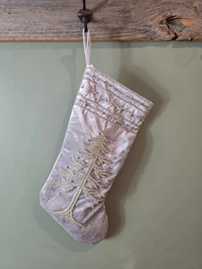 1 Vintage Silver Beaded on Gray Velvet Christmas Stocking - Picture 1 of 7