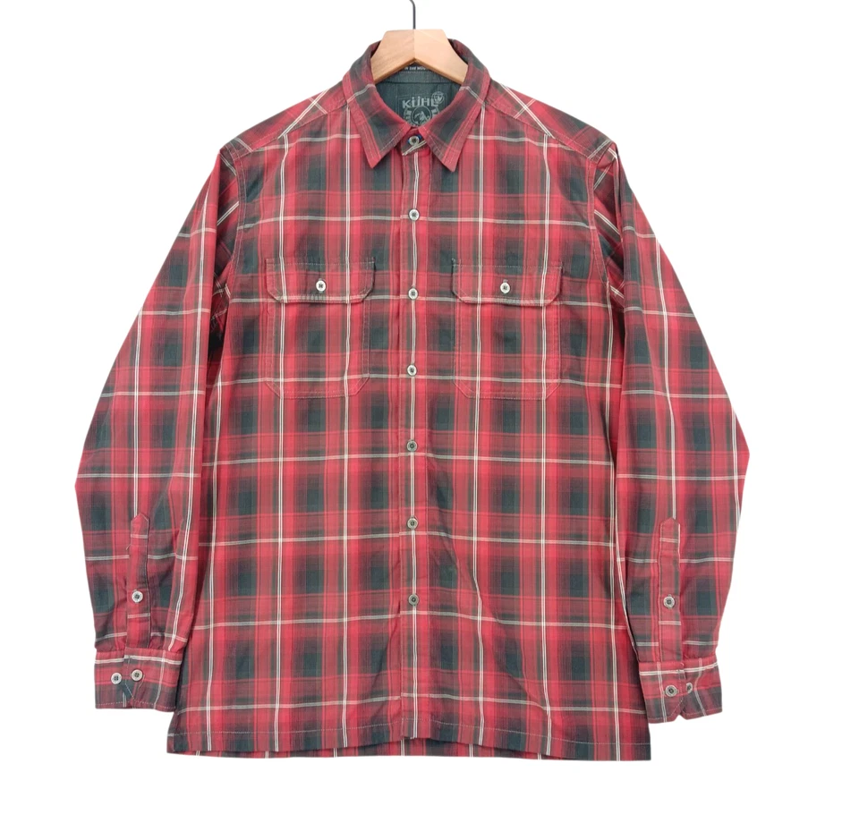 Kuhl Eluxur Shirt Mens Small Red Black Plaid Long Sleeve Hiking Western Cowboy Foto 1 de 4
