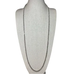 Vintage Monet Silver Tone Diamond Cut Rolo Link Necklace Long Monet Necklace 54" - Picture 1 of 5
