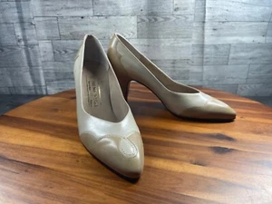 Vtg Bruno Magli Heels Women 9 AA Shoes Brown Tan Leather Slip On Comfort Pumps - Picture 1 of 21