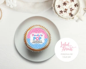 PERSONALISED Ready To Pop Baby Shower Reveal Favours Cupcake Edible Cake Toppers - Picture 1 of 3
