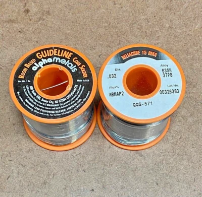 Soldadura de colofonia 63Sn/37Pb P2 .032 diámetro 1 lb ~ ALPHA Reliacore 15 RMA (2 rollos) Foto 1 de 4