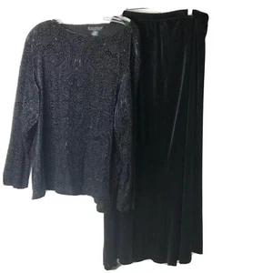 2X Skirt Suit Stretch Tunic Top And Stretch Velvet Black Burnout Skirt Dialogue - Picture 1 of 6