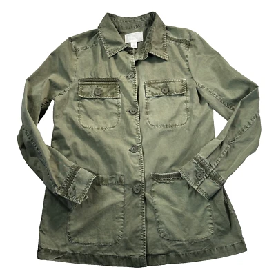 Caslon Verde Ejército Botón Frontal Campo Camisa Chaqueta Para Mujer Pequeña Utilidad Foto 1 de 4