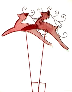 2 Pc Christmas Reindeer Outdoor Garden Metal Stake 36"Hx22"W Red Decoration - Picture 1 of 5