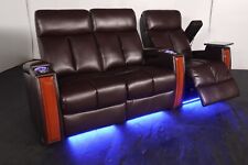 Seatcraft Seville Brown Leather Gel Home Theater Seating Power Row of 3
