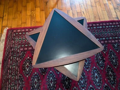 Mid Century Modern Arthur Umanoff Walnut Triangular Side Table with Black Lamina - Image 1 of 4