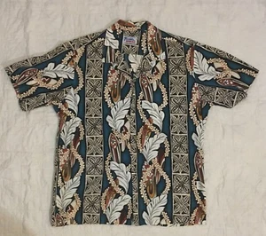 Men's Vtg Hawaiian Shirt Cotton Teals/Brown/White/Black Sz XL "Hawaii" Label EVC - Picture 1 of 4