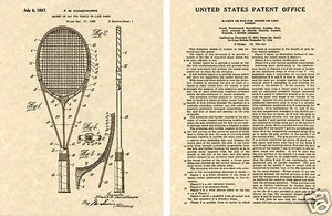 RAQUETA DE TENIS HAZELL PATENTE DE EE. UU. Impresión artística ¡¡¡LISTA PARA ENMARCAR!!! Donisthorpe 1927 - Imagen 1 de 1