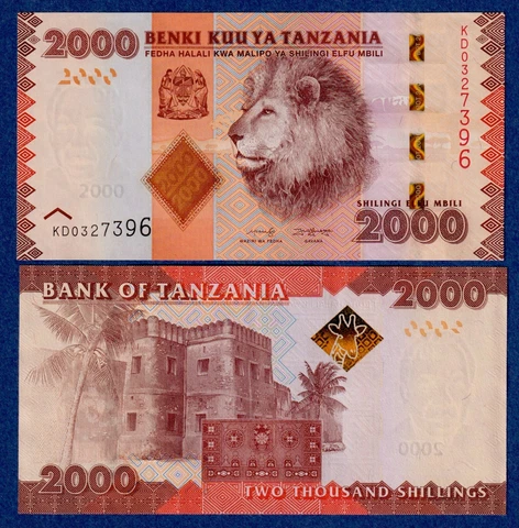 Tanzania 2000 Shillings  (2020 ), P-42 (new) UNC Banknote - Lion Cover