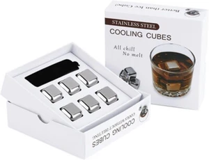 Stainless Steel Reusable Ice Cubes with Pouch Gift Set of 6 In Giftbox - Picture 1 of 1