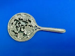 Antique Silver Vanity Mirror with Roses 4 1/2 inches - Picture 1 of 4