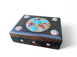 Vintage ESMALTES J. AMORES copper enamel wooden trinket box 1960's SPAIN - Picture 1 of 9