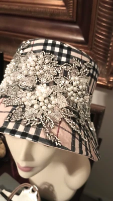 Bucket hat Crafted with Rhinestones and lace. Size Medium to ex large - Image 1 of 2