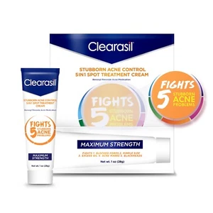 Acne Cream Clearasil Stubborn Acne Control 5-In-1 Spot Treatment Cream 1 oz.. - Picture 1 of 4