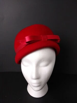 Vestido De Colección Henry Pollak Nueva York Rojo Fieltro Melocotón Sombrero Cubo Lana Hecho en Unión Foto 1 de 4