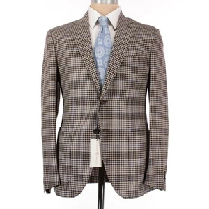 Luciano Barbera NWT Silk/Wool Sport Coat Sz 50R US 40 in Browns/Gray/Blue Check - Picture 1 of 9
