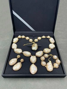 Barock Alien Süßwasser Perlen Punkte Diamant Halskette 4er Set - Bild 1 von 8