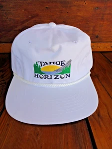 Vintage Tahoe Horizon Snapback Hat White Nylon Rope Cap Lake Mountain Scene Kore - Picture 1 of 15