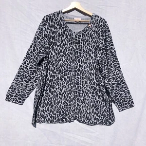 Quacker Factory 2x Black Grey Leopard Animal Print Cardigan Sweater Crystal - Picture 1 of 10